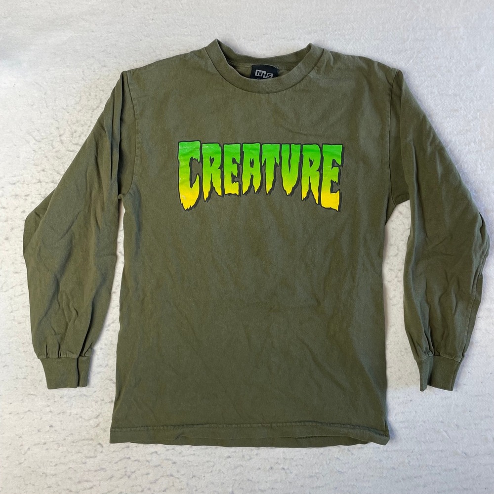 Creature Skateboards Long Sleeve Shirt Mens Small‎ Green Graphic Tee